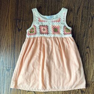 Toddler Peach Crochet Dress with Floral Accents 3-4 years